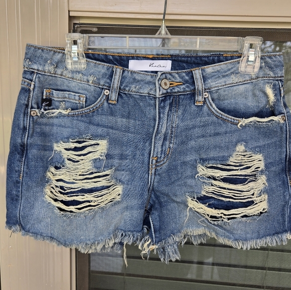 Kancan Low-Rise Denim Shorts Highly Distressed Women's Sz 7/27 - Picture 3 of 9